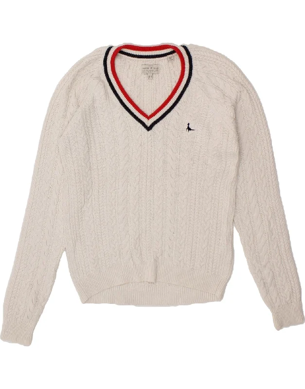 JACK WILLS Womens V-Neck Jumper Sweater UK 10 Small White Acrylic Neon Metallic Matte JACK WILLS Womens V-Neck Jumper Sweater UK 10 Small White Acrylic Neon Metallic Matte