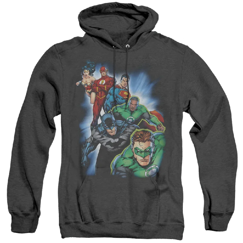 Justice League Heroes Unite - Heather Pullover Hoodie Over Sleeve Pullover