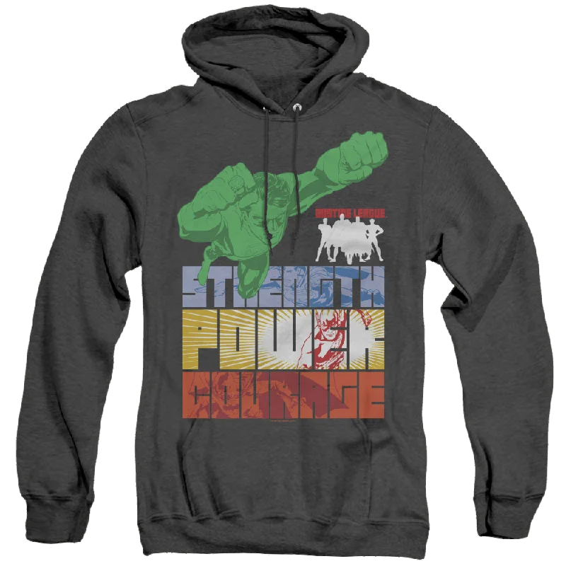 Justice League Heroic Qualities - Heather Pullover Hoodie Cowl Neck Pullover