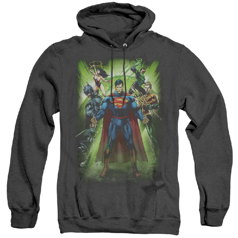 Justice League Power Burst - Heather Pullover Hoodie Jewel Neck Pullover