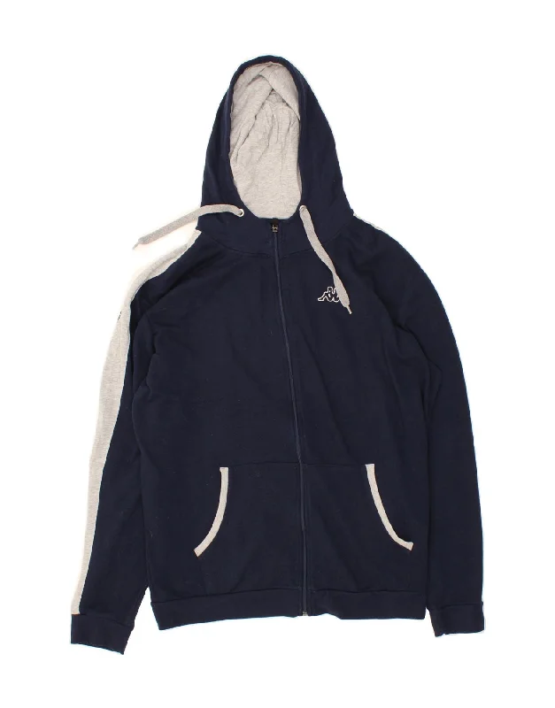 KAPPA Mens Zip Hoodie Sweater 2XL Navy Blue Colourblock Cotton Ribbed Striped Patterned KAPPA Mens Zip Hoodie Sweater 2XL Navy Blue Colourblock Cotton Ribbed Striped Patterned