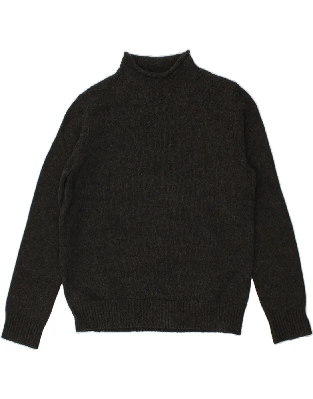 L.L.BEAN Womens Turtle Neck Jumper Sweater  UK 16 Large Black Lambswool Embroidered Appliqued Beaded
