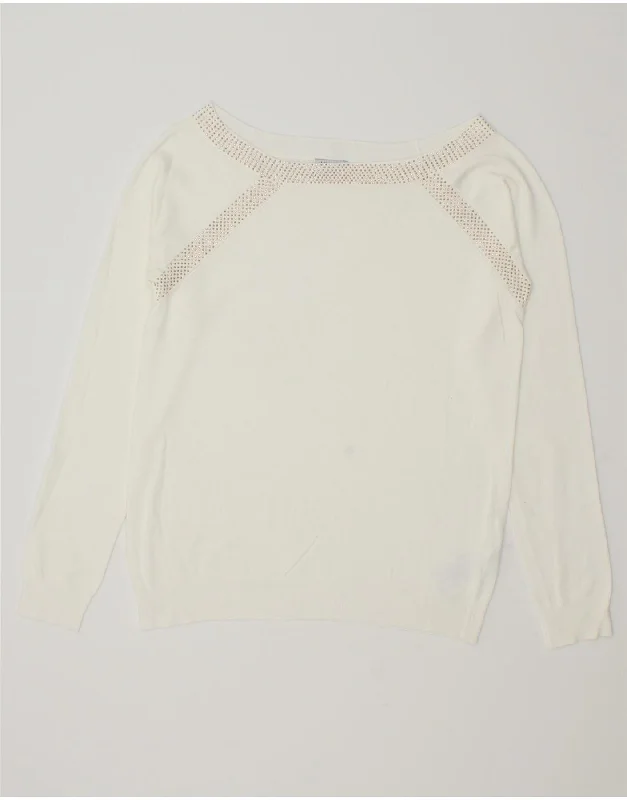 LIU JO Womens Boat Neck Jumper Sweater UK 12 Medium White Viscose Anti-Pilling Anti-Shrink Durable LIU JO Womens Boat Neck Jumper Sweater UK 12 Medium White Viscose Anti-Pilling Anti-Shrink Durable