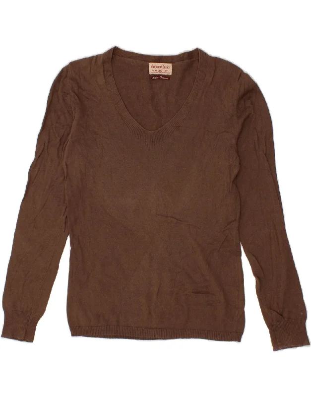 MARLBORO CLASSICS Womens V-Neck Jumper Sweater UK 12 Medium Brown Cotton Elegant Classic Vintage MARLBORO CLASSICS Womens V-Neck Jumper Sweater UK 12 Medium Brown Cotton Elegant Classic Vintage