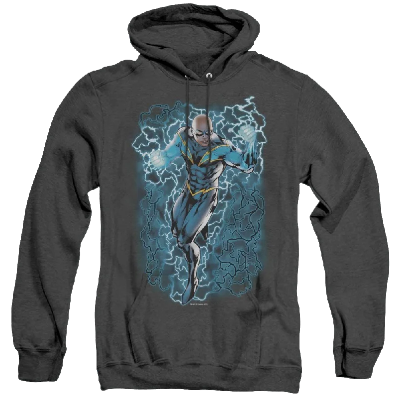 More Dc Characters Black Lightning Bolts - Heather Pullover Hoodie Flutter Sleeve Feminine