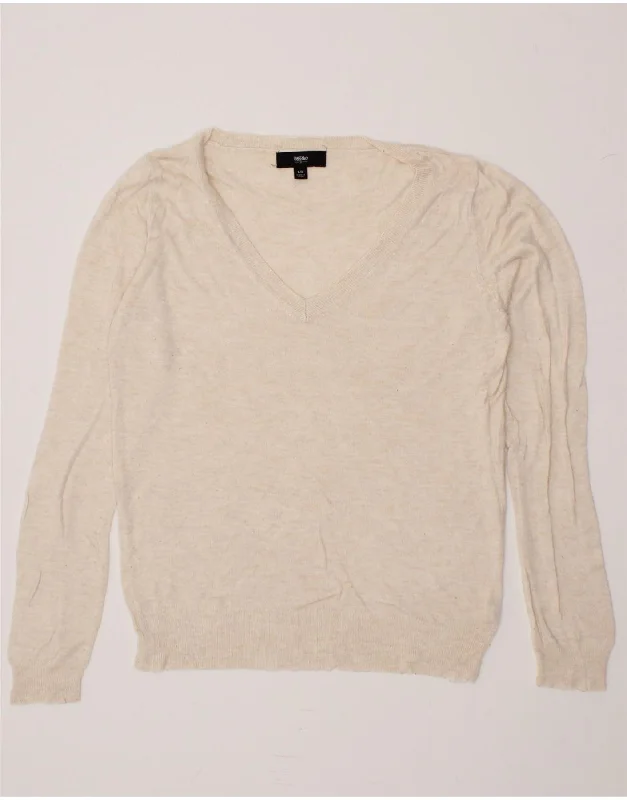 MOSSIMO Womens V-Neck Jumper Sweater UK 16 Large Off White Fitted Slim Tailored