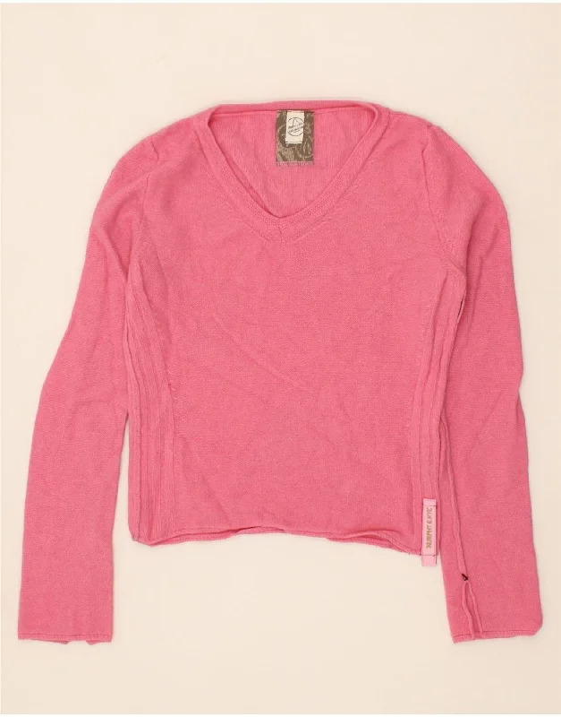 MURPHY & NYE Womens Crop V-Neck Jumper Sweater UK 12 Medium Pink Wool Hooded Caped Shawl Collar MURPHY & NYE Womens Crop V-Neck Jumper Sweater UK 12 Medium Pink Wool Hooded Caped Shawl Collar