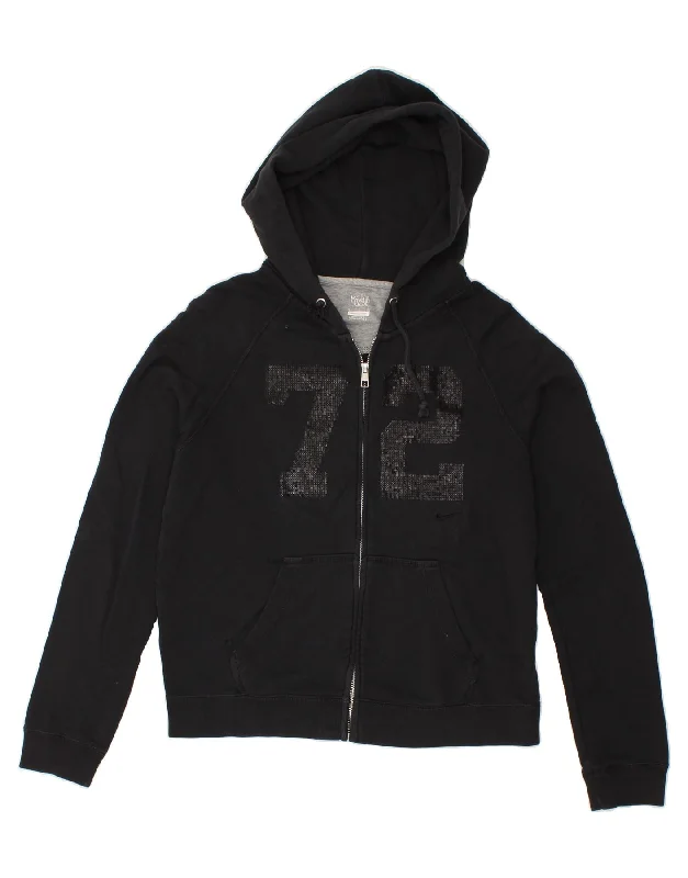 NIKE Womens Graphic Zip Hoodie Sweater UK 14 Medium  Black Zippered Buttoned Snapped