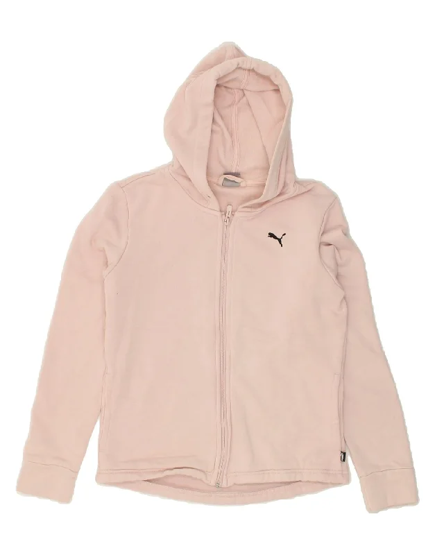 PUMA Womens Zip Hoodie Sweater UK 12 Medium Pink Solid Color Striped Floral Print
