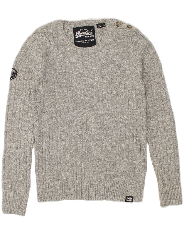 SUPERDRY Womens Crew Neck Jumper Sweater UK 10 Small Grey Acrylic Tailored Straight A-Line SUPERDRY Womens Crew Neck Jumper Sweater UK 10 Small Grey Acrylic Tailored Straight A-Line