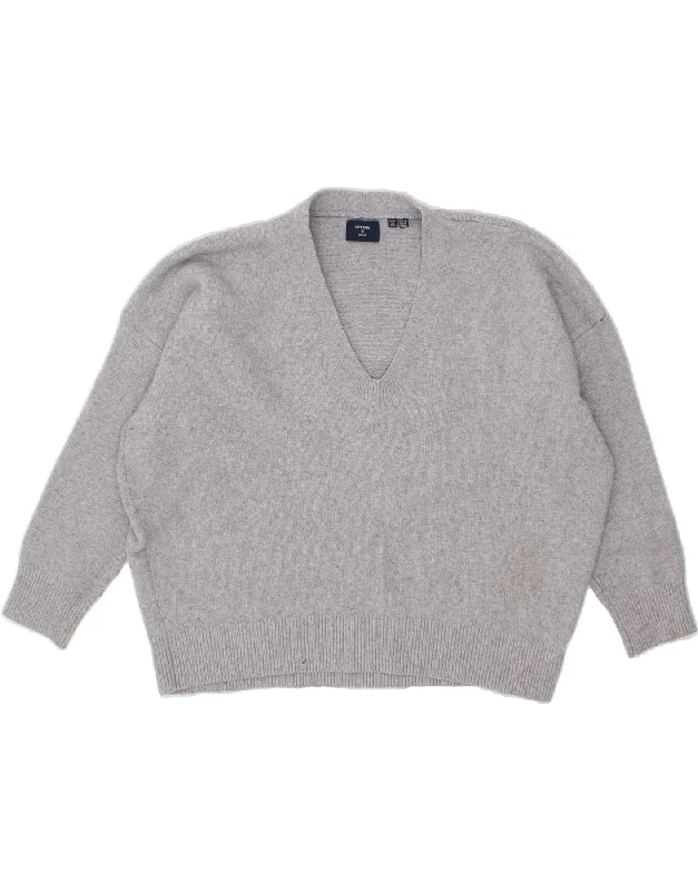 SUPERDRY Womens Oversized V-Neck Jumper Sweater UK 16 Large Grey Solid Color Striped Floral Print SUPERDRY Womens Oversized V-Neck Jumper Sweater UK 16 Large Grey Solid Color Striped Floral Print