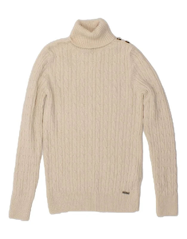 SUPERDRY Womens Roll Neck Jumper Sweater UK 8 Small White Acrylic Terry Terry Cloth Terry Knit SUPERDRY Womens Roll Neck Jumper Sweater UK 8 Small White Acrylic Terry Terry Cloth Terry Knit