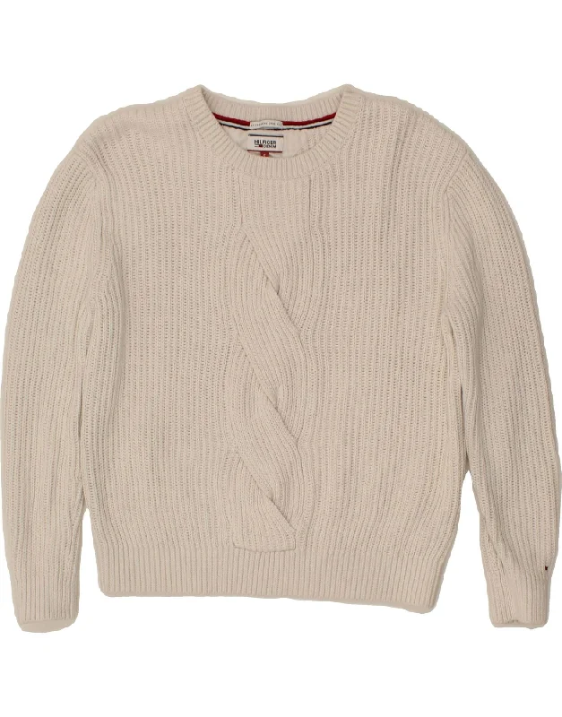 TOMMY HILFIGER Womens Oversized Boat Neck Jumper Sweater UK 10 Small White Notch Collar Peter Pan Collar Cowl Neck