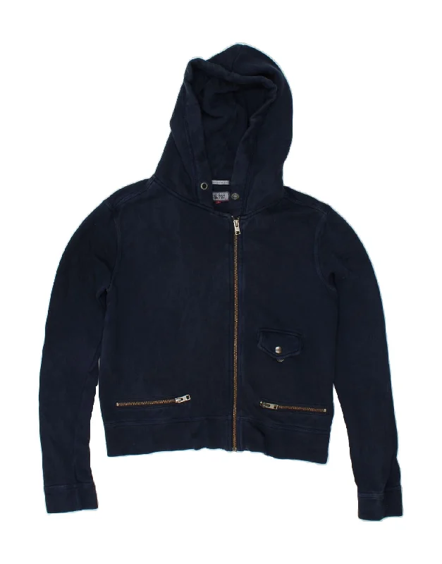 TOMMY HILFIGER Womens Oversized Zip Hoodie Sweater UK 10 Small Navy Blue Zippered Buttoned Snapped
