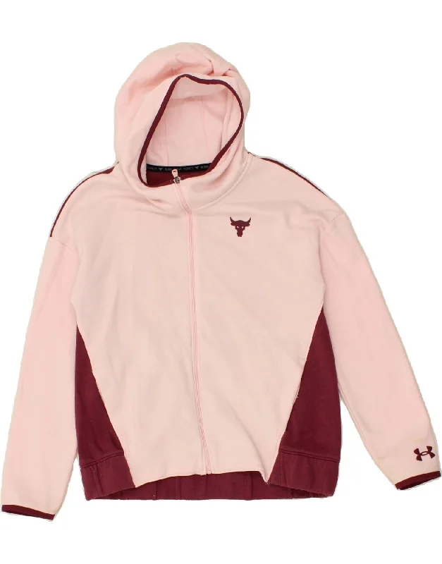 UNDER ARMOUR Girls Zip Hoodie Sweater 11-12 Years Large Pink Colourblock Wool Fabric Cashmere Fabric Tweed Fabric UNDER ARMOUR Girls Zip Hoodie Sweater 11-12 Years Large Pink Colourblock Wool Fabric Cashmere Fabric Tweed Fabric