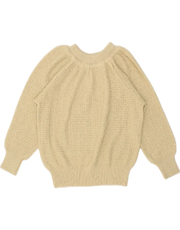 VINTAGE Womens 3/4 Sleeve Crew Neck Jumper Sweater UK 10 Small Beige Toggled Drawstring Belted VINTAGE Womens 3/4 Sleeve Crew Neck Jumper Sweater UK 10 Small Beige Toggled Drawstring Belted