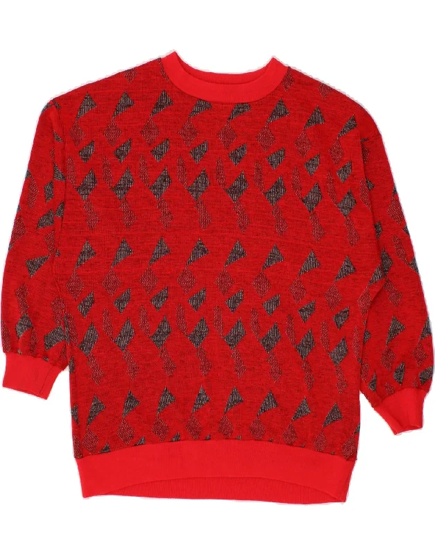 VINTAGE Womens Abstract Pattern Boat Neck Jumper Sweater UK 14 Large Red Mesh Sweater Canvas Denim VINTAGE Womens Abstract Pattern Boat Neck Jumper Sweater UK 14 Large Red Mesh Sweater Canvas Denim