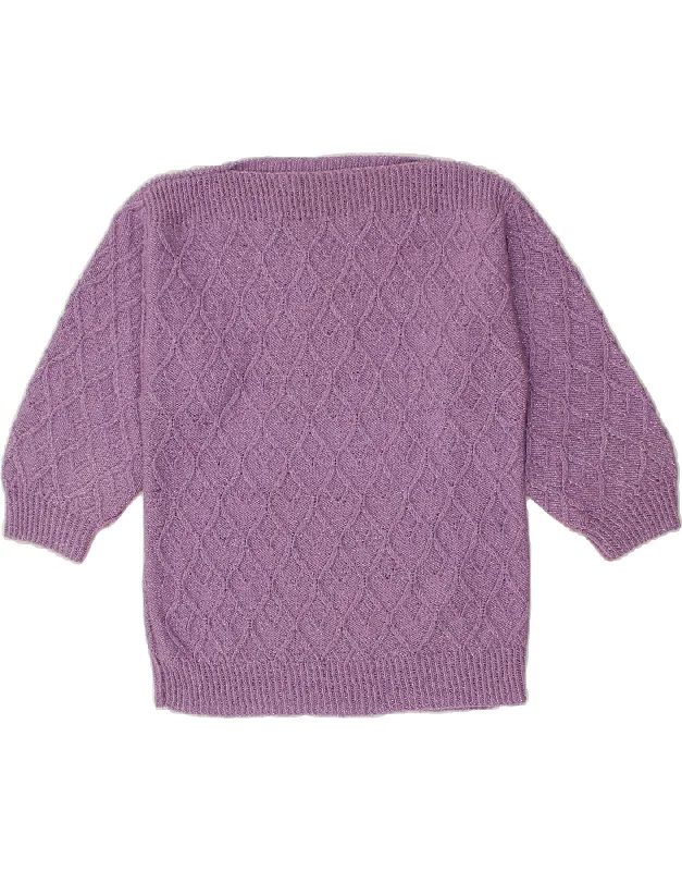 VINTAGE Womens Boat Neck Jumper Sweater UK 10 Small Purple Knit Fabric Woven Fabric Fleece Fabric VINTAGE Womens Boat Neck Jumper Sweater UK 10 Small Purple Knit Fabric Woven Fabric Fleece Fabric