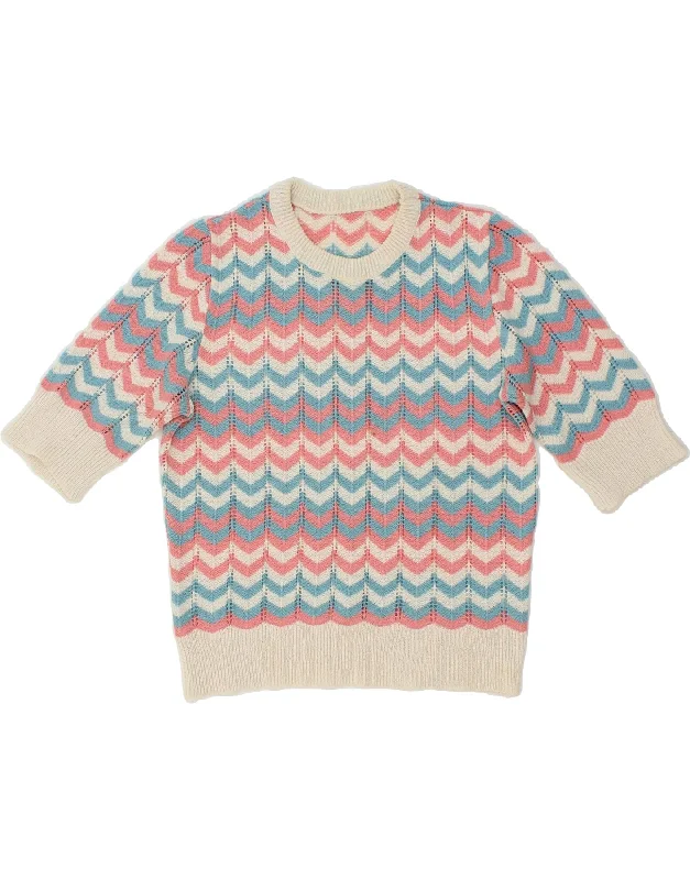 VINTAGE Womens Boat Neck Jumper Sweater UK 12 Medium Multicoloured Chevron Machine Wash Dry Clean Hand Wash VINTAGE Womens Boat Neck Jumper Sweater UK 12 Medium Multicoloured Chevron Machine Wash Dry Clean Hand Wash