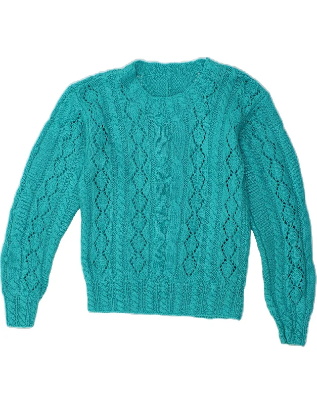 VINTAGE Womens Boat Neck Jumper Sweater UK 14 Medium Turquoise Soft Cozy Warm
