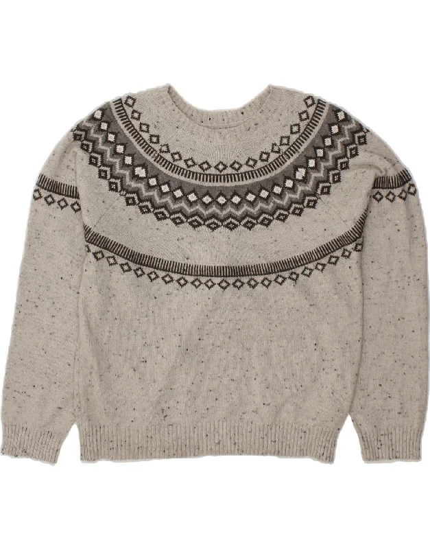 VINTAGE Womens Boat Neck Jumper Sweater UK 20 2XL Grey Fair Isle Acrylic Fitted Slim Tailored VINTAGE Womens Boat Neck Jumper Sweater UK 20 2XL Grey Fair Isle Acrylic Fitted Slim Tailored