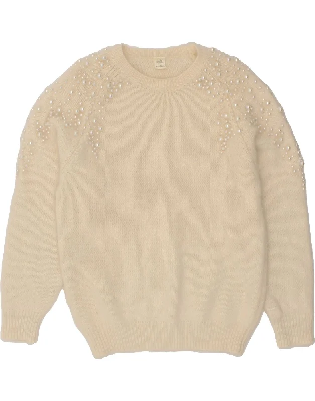 VINTAGE Womens Crew Neck Jumper Sweater EU 38 Medium Beige Angora Chenille Blend Fleece Blend Nylon Blend VINTAGE Womens Crew Neck Jumper Sweater EU 38 Medium Beige Angora Chenille Blend Fleece Blend Nylon Blend