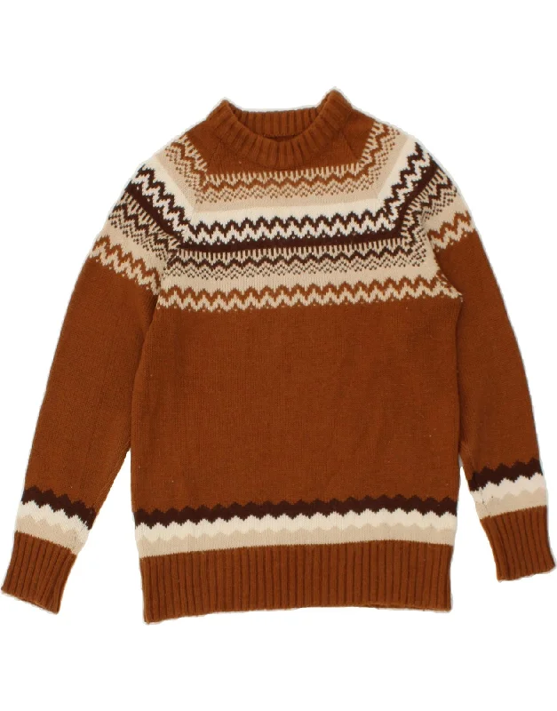 VINTAGE Womens Crew Neck Jumper Sweater UK 10 Small Brown Fair Isle Cotton Fabric Linen Fabric Terry Fabric VINTAGE Womens Crew Neck Jumper Sweater UK 10 Small Brown Fair Isle Cotton Fabric Linen Fabric Terry Fabric