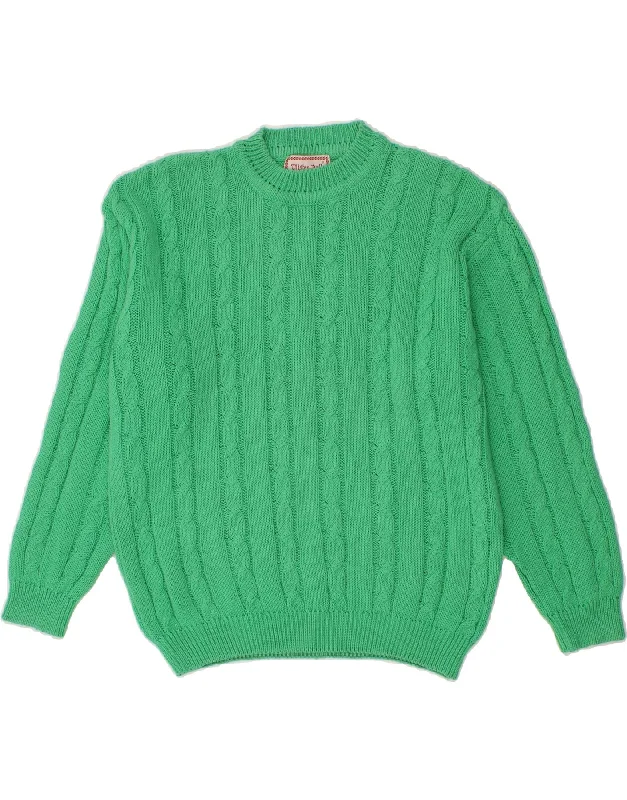 VINTAGE Womens Crew Neck Jumper Sweater UK 14 Medium Green Cotton Soft Cozy Warm