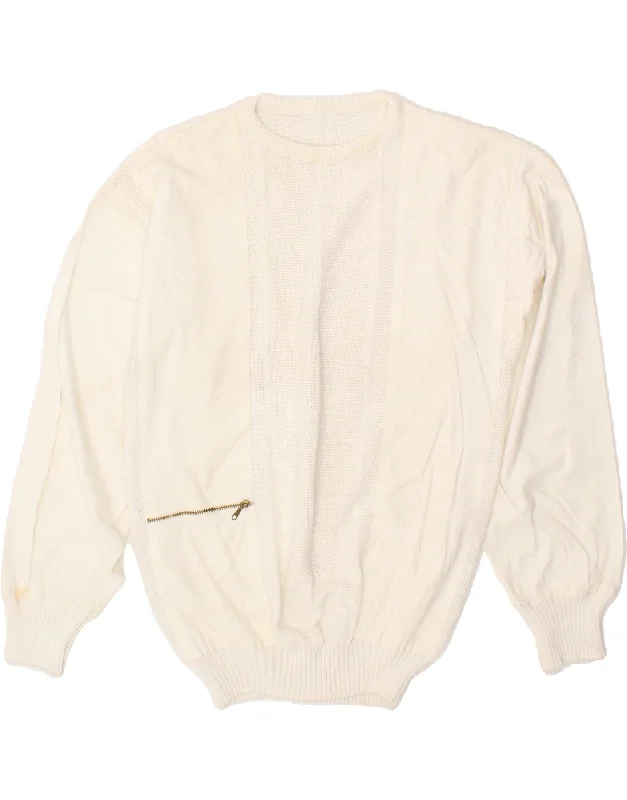 VINTAGE Womens Crew Neck Jumper Sweater UK 14 Medium Off White Cotton Layered Multi-layer Single Layer VINTAGE Womens Crew Neck Jumper Sweater UK 14 Medium Off White Cotton Layered Multi-layer Single Layer