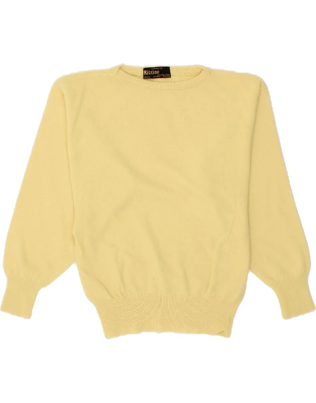 VINTAGE Womens Crew Neck Jumper Sweater UK 14 Medium Yellow Wool Herringbone Houndstooth Plaid VINTAGE Womens Crew Neck Jumper Sweater UK 14 Medium Yellow Wool Herringbone Houndstooth Plaid
