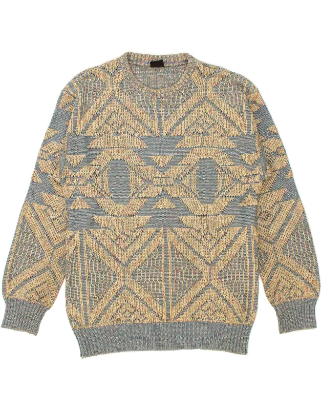 VINTAGE Womens Crew Neck Jumper Sweater UK 16 Large Beige Geometric Front Pockets Side Pockets Patch Pockets VINTAGE Womens Crew Neck Jumper Sweater UK 16 Large Beige Geometric Front Pockets Side Pockets Patch Pockets
