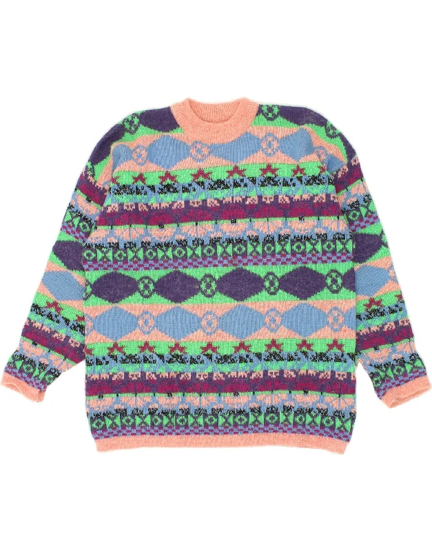 VINTAGE Womens Crew Neck Jumper Sweater UK 16 Large Multicoloured Cashmere Blend Cotton Blend Poly Blend VINTAGE Womens Crew Neck Jumper Sweater UK 16 Large Multicoloured Cashmere Blend Cotton Blend Poly Blend