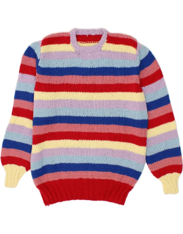 VINTAGE Womens Crew Neck Jumper Sweater UK 16 Large Multicoloured Striped Glossy Satin Silk VINTAGE Womens Crew Neck Jumper Sweater UK 16 Large Multicoloured Striped Glossy Satin Silk