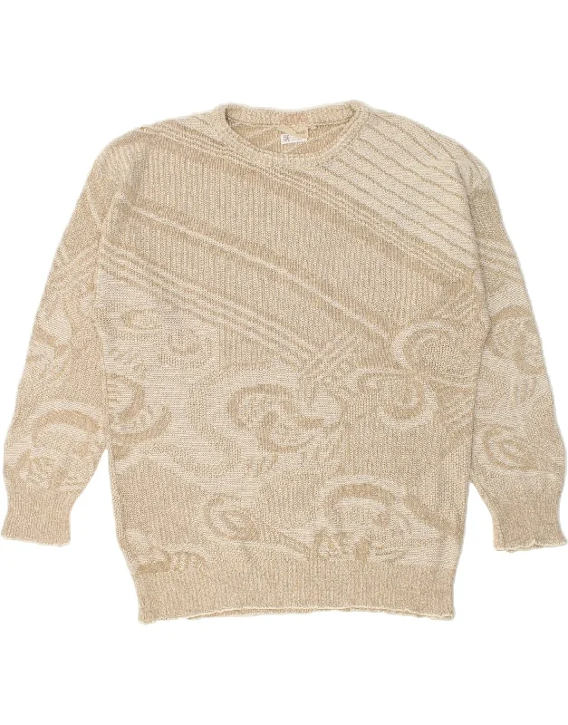 VINTAGE Womens Crew Neck Jumper Sweater UK 18 XL Beige Welt Pockets Slit Pockets Flap Pockets VINTAGE Womens Crew Neck Jumper Sweater UK 18 XL Beige Welt Pockets Slit Pockets Flap Pockets