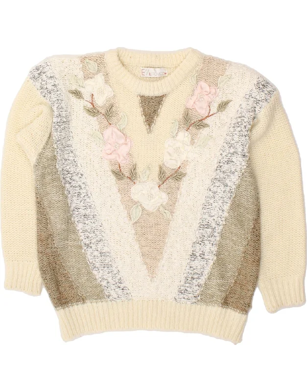 VINTAGE Womens Crew Neck Jumper Sweater UK 18 XL Beige Floral Polyacrylic Sequined Glittery Shiny VINTAGE Womens Crew Neck Jumper Sweater UK 18 XL Beige Floral Polyacrylic Sequined Glittery Shiny