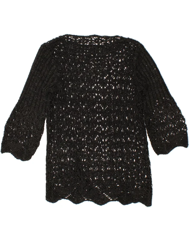 VINTAGE Womens Crochet Crew Neck Jumper Sweater UK 16 Large Black Velvet Chenille Corduroy VINTAGE Womens Crochet Crew Neck Jumper Sweater UK 16 Large Black Velvet Chenille Corduroy