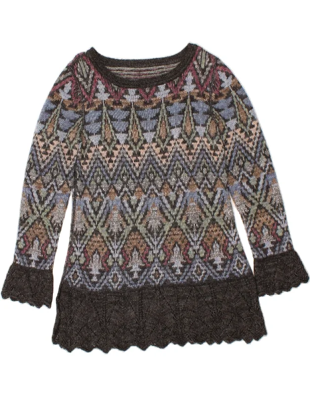 VINTAGE Womens Longline Boat Neck Jumper Sweater UK 18 XL Grey Fair Isle Herringbone Houndstooth Plaid VINTAGE Womens Longline Boat Neck Jumper Sweater UK 18 XL Grey Fair Isle Herringbone Houndstooth Plaid