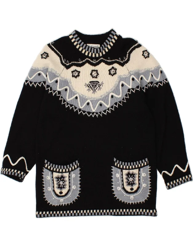 VINTAGE Womens Longline Crew Neck Jumper Sweater UK 14 Medium Black Zippered Front Buttoned Front Snap Front VINTAGE Womens Longline Crew Neck Jumper Sweater UK 14 Medium Black Zippered Front Buttoned Front Snap Front