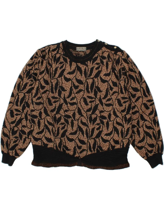 VINTAGE Womens Loose Fit Crew Neck Jumper Sweater UK 18 XL Brown Floral Knit Fabric Woven Fabric Fleece Fabric VINTAGE Womens Loose Fit Crew Neck Jumper Sweater UK 18 XL Brown Floral Knit Fabric Woven Fabric Fleece Fabric