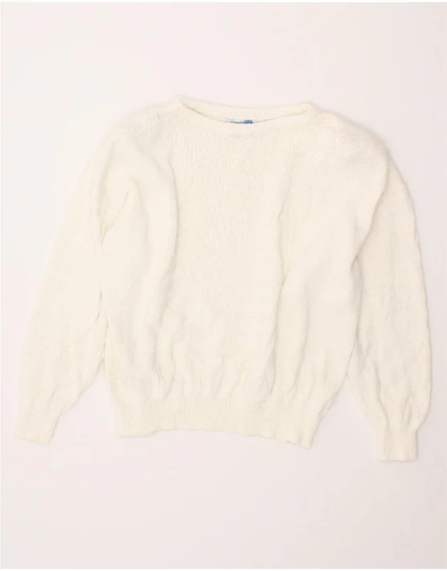 VINTAGE Womens Oversized Boat Neck Jumper Sweater EU 40 Medium White Oversized Loose Flowy VINTAGE Womens Oversized Boat Neck Jumper Sweater EU 40 Medium White Oversized Loose Flowy