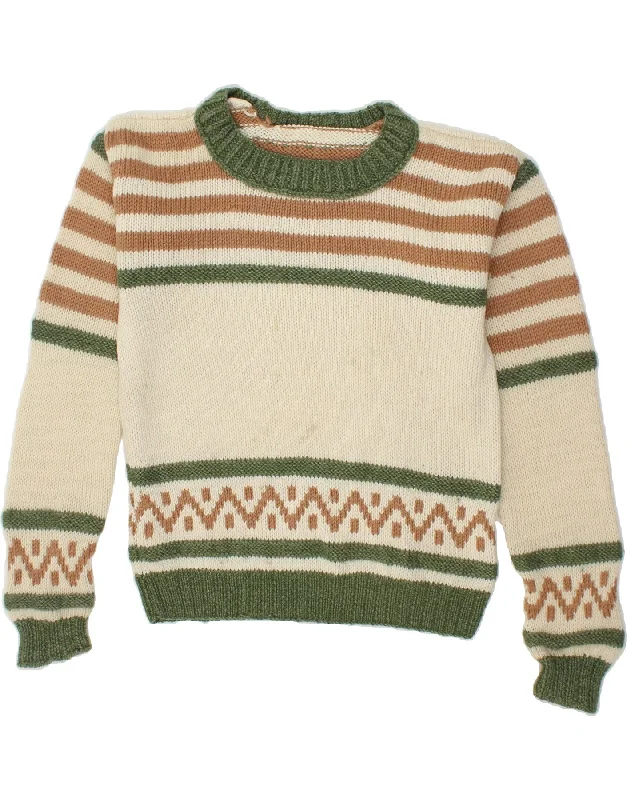 VINTAGE Womens Oversized Boat Neck Jumper Sweater UK 20 2XL Beige Striped Seamless Knitted Crochet VINTAGE Womens Oversized Boat Neck Jumper Sweater UK 20 2XL Beige Striped Seamless Knitted Crochet