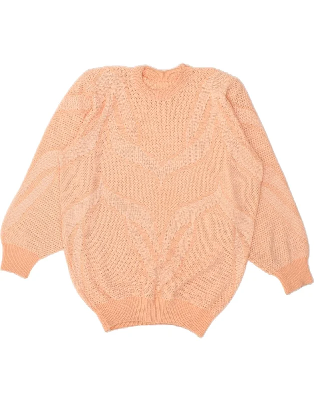 VINTAGE Womens Oversized Crew Neck Jumper Sweater UK 16 Large Orange Boat Neck Shawl Collar Notched Collar VINTAGE Womens Oversized Crew Neck Jumper Sweater UK 16 Large Orange Boat Neck Shawl Collar Notched Collar