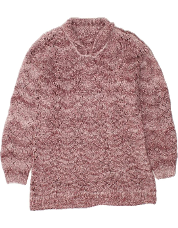 VINTAGE Womens Polo Neck Jumper Sweater UK 16 Large Pink Turtle Neck Boat Neck Asymmetrical Neck VINTAGE Womens Polo Neck Jumper Sweater UK 16 Large Pink Turtle Neck Boat Neck Asymmetrical Neck