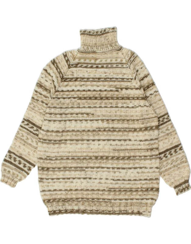 VINTAGE Womens Roll Neck Jumper Sweater UK 12 Medium Beige Striped Anti-Pilling Anti-Shrink Durable VINTAGE Womens Roll Neck Jumper Sweater UK 12 Medium Beige Striped Anti-Pilling Anti-Shrink Durable