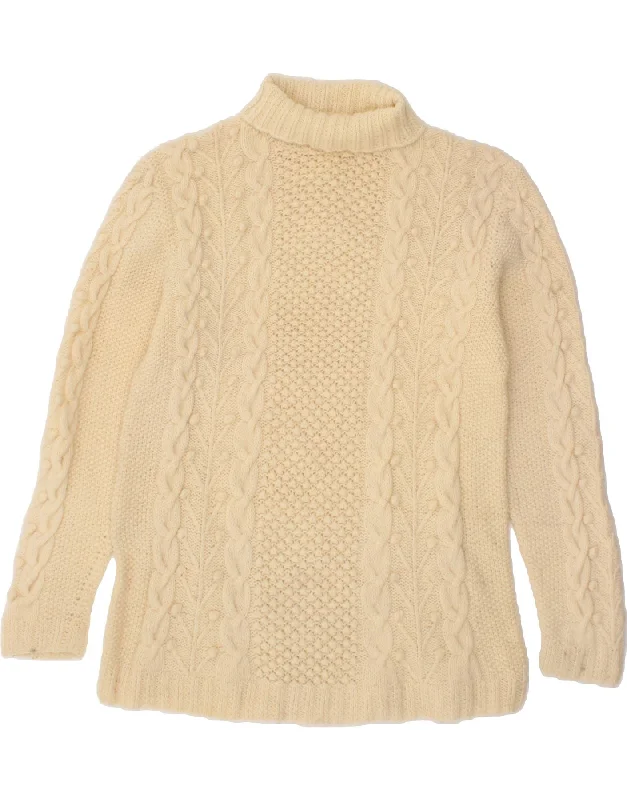 VINTAGE Womens Roll Neck Jumper Sweater UK 14 Large Beige Mesh Sweater Canvas Denim