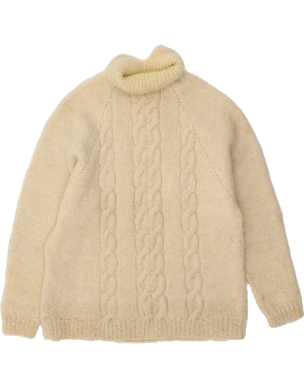 VINTAGE Womens Roll Neck Jumper Sweater UK 14 Medium Off White Chenille Brocade Lace VINTAGE Womens Roll Neck Jumper Sweater UK 14 Medium Off White Chenille Brocade Lace
