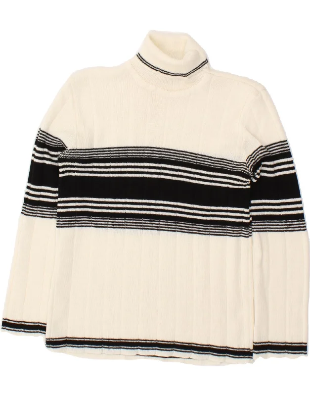 VINTAGE Womens Roll Neck Jumper Sweater UK 14 Medium White Striped Cotton Glossy Satin Silk VINTAGE Womens Roll Neck Jumper Sweater UK 14 Medium White Striped Cotton Glossy Satin Silk