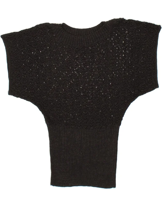 VINTAGE Womens Short Sleeve Boat Neck Jumper Sweater UK 10 Small Black Toggled Drawstring Belted VINTAGE Womens Short Sleeve Boat Neck Jumper Sweater UK 10 Small Black Toggled Drawstring Belted