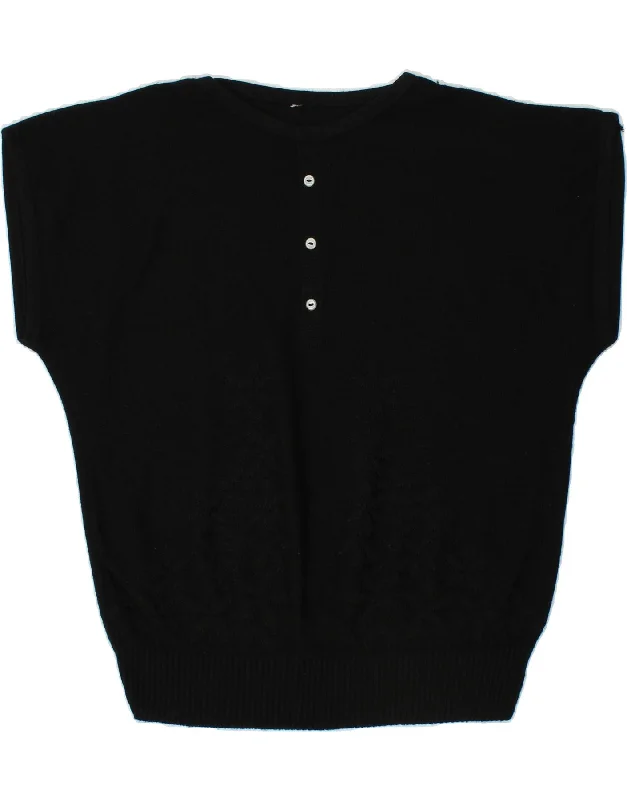 VINTAGE Womens Short Sleeve Boat Neck Jumper Sweater UK 16 Large Black Open Front Closed Front Wrap Front VINTAGE Womens Short Sleeve Boat Neck Jumper Sweater UK 16 Large Black Open Front Closed Front Wrap Front