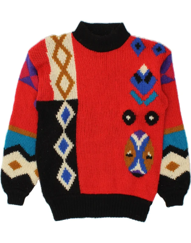 VINTAGE Womens Turtle Neck Jumper Sweater One Size Red Fair Isle Acrylic Slim Fit Regular Fit Oversized VINTAGE Womens Turtle Neck Jumper Sweater One Size Red Fair Isle Acrylic Slim Fit Regular Fit Oversized